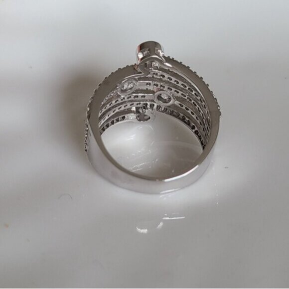 Vintage Sterling Silver Sparkle Crystal Layer Wrap Ring Size 6 - Picture 8 of 16
